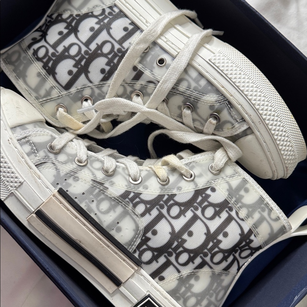 Dior Monogram High-Top Sneakers in Black and White